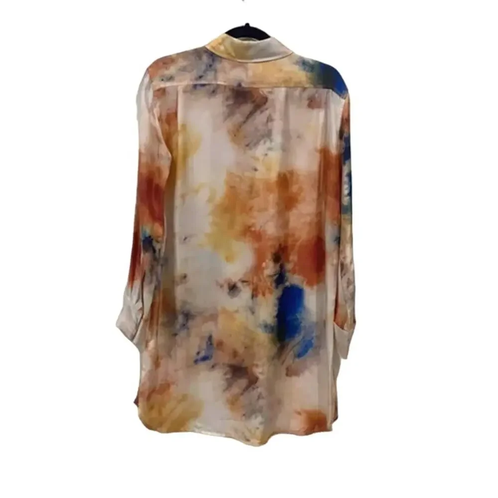 Aritzia Le Fou Wilfred Aura Silk Tie Dye Button Down Shirt Dress